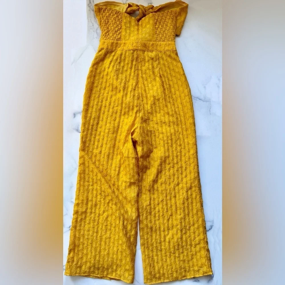 Majorelle Mustard Yellow Cropped Cutout Jumpsuit, Strapless Wide-Leg Size Small